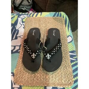 womens wedge flip flops 9 new blk with crest
